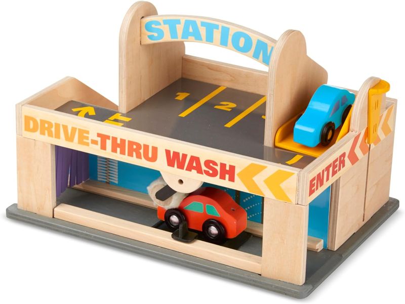 Photo 1 of  Melissa & Doug Service Station Parking Garage With 2 Wooden Cars and Drive-Thru Car Wash (SIOC) 