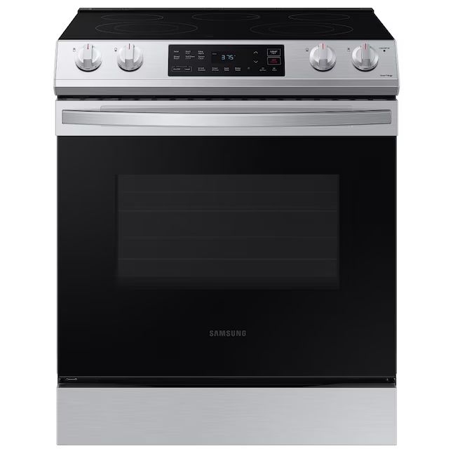 Photo 1 of Samsung 30-in Smooth Surface Glass Top 5 Elements 6.3-cu ft Self-Cleaning Slide-in Smart Electric Range (Fingerprint Resistant Stainless Steel)