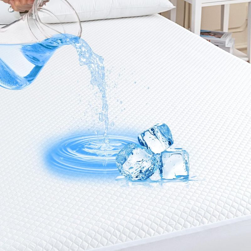 Photo 1 of 100% Waterproof Cooling Mattress Protector, Twin Size Mattress Pad Cover Breathable Noiseless, Fitted Style with Deep Pockets (8-21"), Machine Washable (White, 39x75”)
