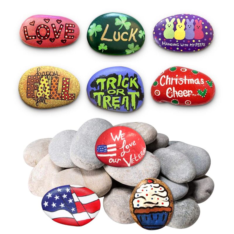 Photo 1 of 20PCS River Rocks for Painting, YEAHOME All Season DIY Rocks 5 Pounds Smooth Unpolished Stones Kit Assorted Size and Diameter Around 2-3in, Perfect for Painting Art & Crafting, Gift for Kids & Adults