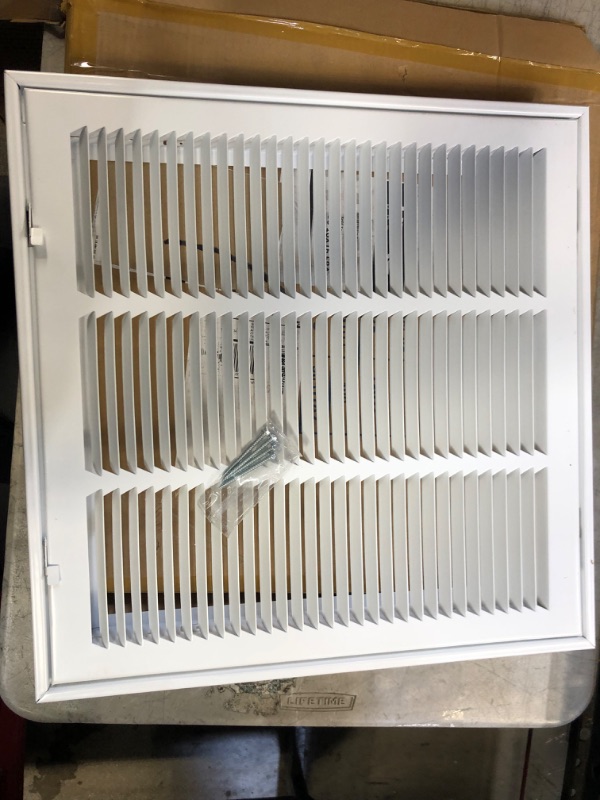 Photo 2 of 8" X 8" Steel Return Air Filter Grille for 1" Filter - Fixed Hinged - Ceiling Recommended - HVAC Duct Cover - Flat" Stamped Face - White [Outer Dimensions: 10.5 X 9.75] 8 X 8