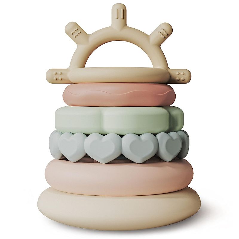 Photo 1 of Moonkie Stacks of Circles Soft Teething Toy Educational Learning Stacking Ring Toys for Babies, 7 Piece Set
