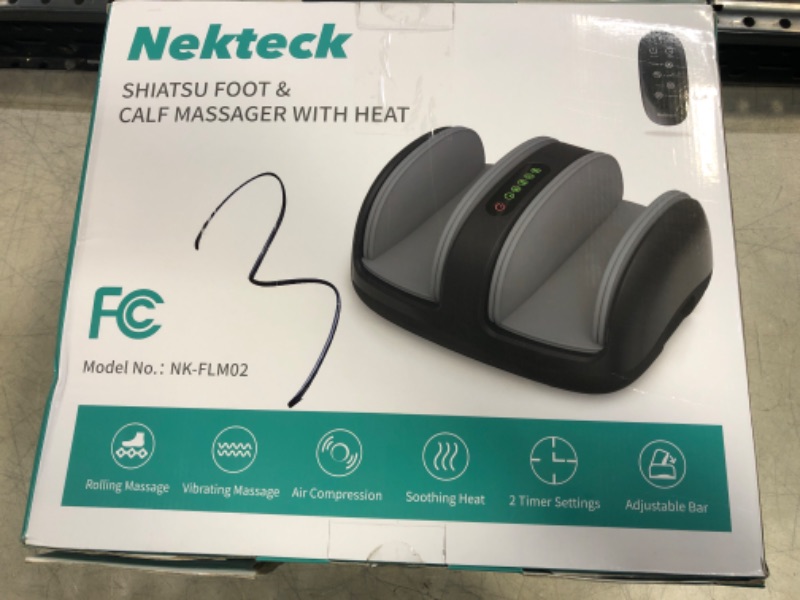 Photo 2 of Nekteck Foot Shiatsu Massager, Calf Massage with Heat Therapy, Deep Kneading, Vibration, Compression Leg Massager for Home and Office Use (Remote Control) Black
