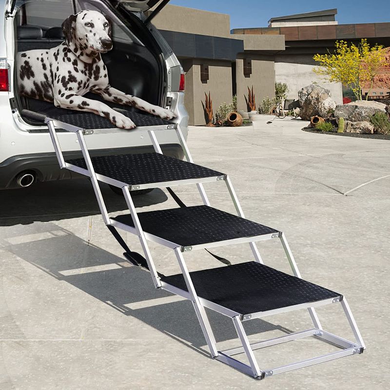 Photo 1 of Extra Wide Dog Stairs for Large Dogs, Foldable Dog Car Steps, Lightweight Pet Ramps for Cars SUV, High Beds & Trucks, Dog Car Stairs for Large Dogs Up to 250 lbs
