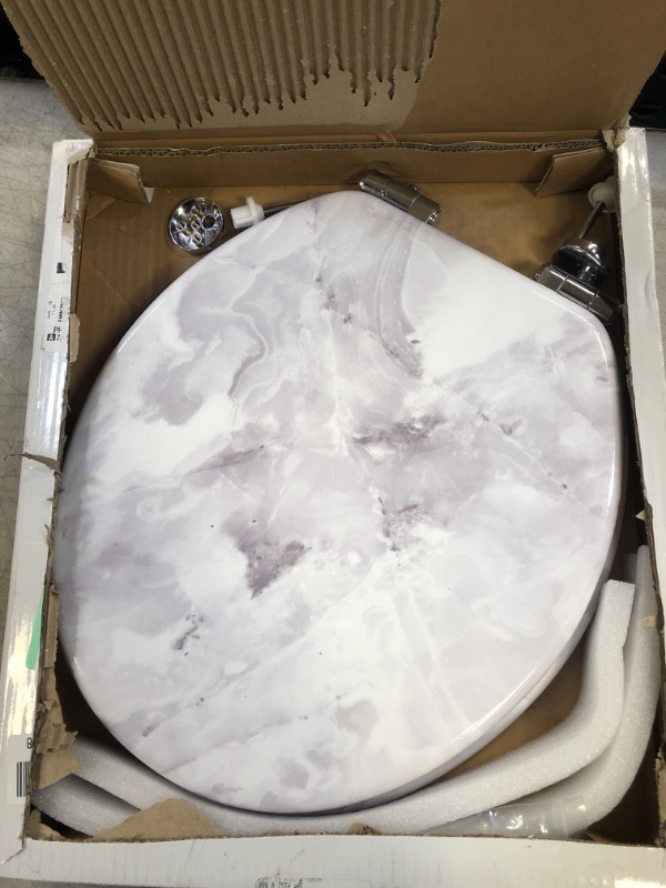 Photo 2 of Angel Shield Marble Toilet Seat Durable Molded Wood with Quiet Close, Easy Clean, Quick-Release Hinges Round Toilet Seat (Round, Purple Marble) Round-16.5“ Purple Marble-Round