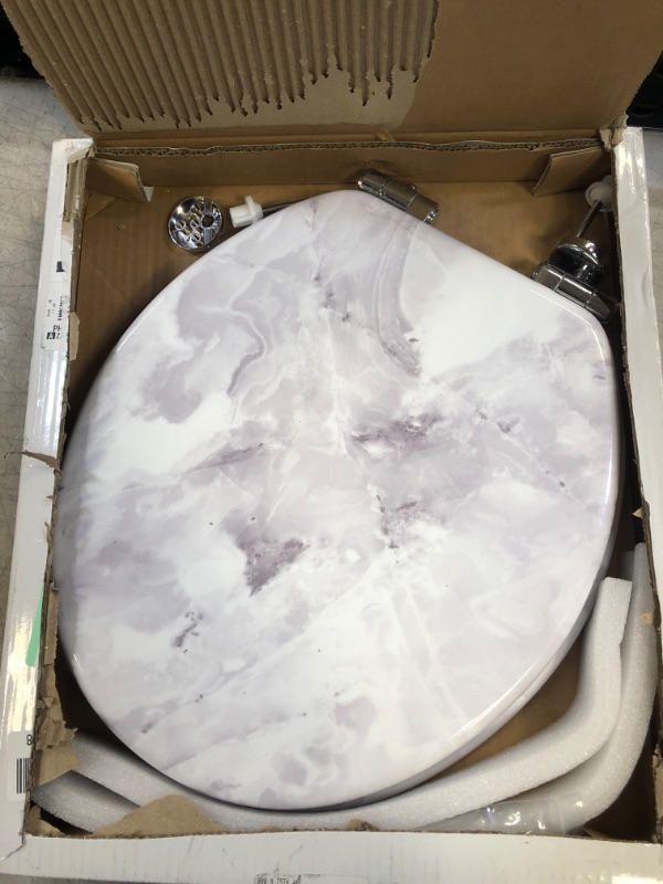 Photo 1 of Angel Shield Marble Toilet Seat Durable Molded Wood with Quiet Close, Easy Clean, Quick-Release Hinges Round Toilet Seat (Round, Purple Marble) Round-16.5“ Purple Marble-Round