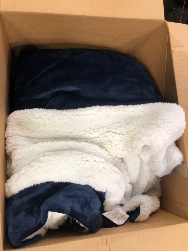 Photo 2 of Bedsure Sherpa Fleece Throw Blanket for Couch - Thick and Warm Blankets for Winter, Soft and Fuzzy Throw Blanket for Sofa, Navy, 50x60 Inches
