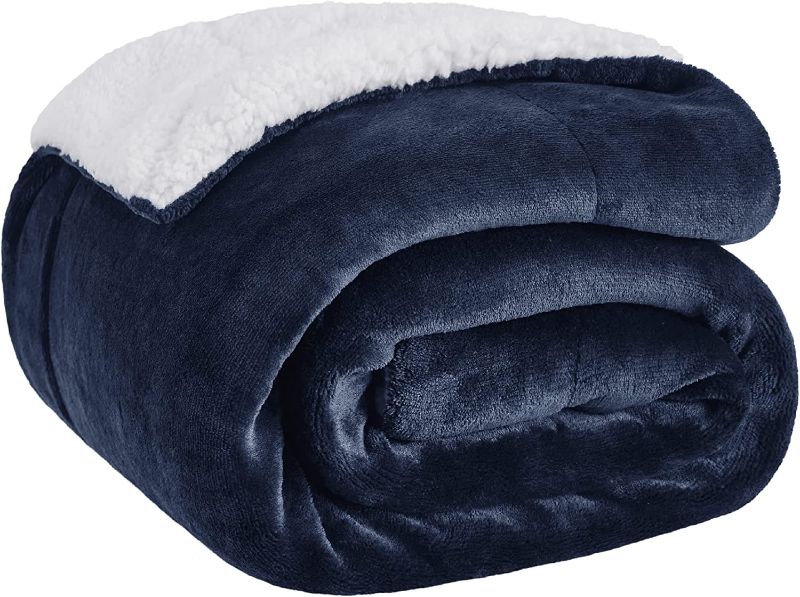 Photo 1 of Bedsure Sherpa Fleece Throw Blanket for Couch - Thick and Warm Blankets for Winter, Soft and Fuzzy Throw Blanket for Sofa, Navy, 50x60 Inches
