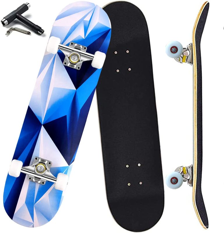 Photo 1 of Anyfun Pro Complete Skateboards for Beginners Girls Boys Kids Youths Teens Adults 31"x8" Skate Boards 7 Layers Canadian Maple Double Kick Deck Concave Longboard
