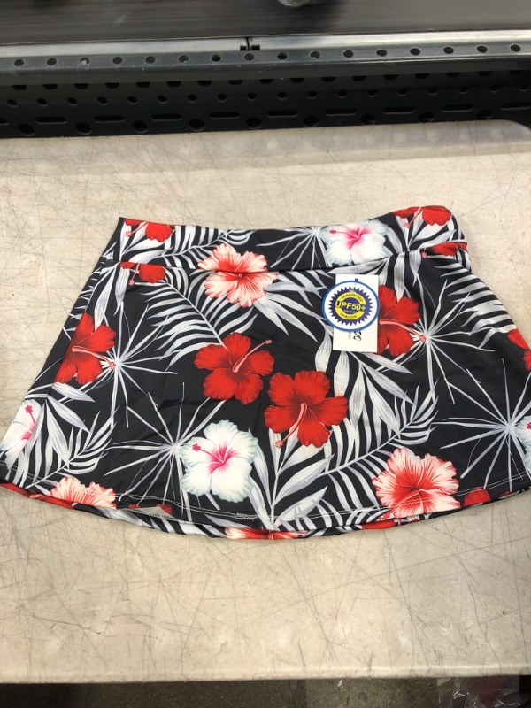 Photo 1 of Alex Vando Womens Swim Skirt BLACK/ FLOWER Color Waistband Swim Shorts Bathing Suit Bottom MEDIUM
