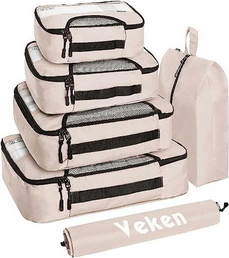 Photo 1 of 6 Set of Various Colored Packing Cubes in 4 Sizes (Extra Large, Large, Medium, Small), Veken Packing Cubes for Travel Accessories Travel Essentials, Luggage Organizer Bags for Carry on Suitcases
