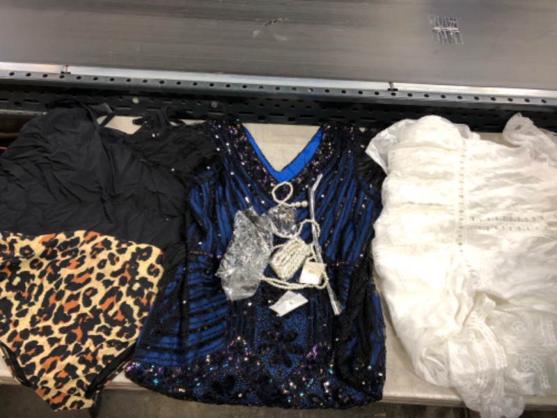 Photo 1 of 3 PC WOMENS CLOTHING BAG LOT - FLAPPER COSTUME, SWIM, WHITE DRESS