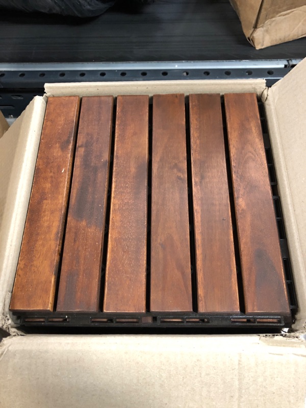 Photo 3 of Acacia Hardwood Interlocking Deck Tiles - Walnut Straight - 12"×12" 9pcs - Floor Tiles for Patio and Deck Use Natural Wood Outdoor Decking and Flooring, Rain and Weather Resistant, Heavy Duty 12"x12" 9pcs Walnut Straight