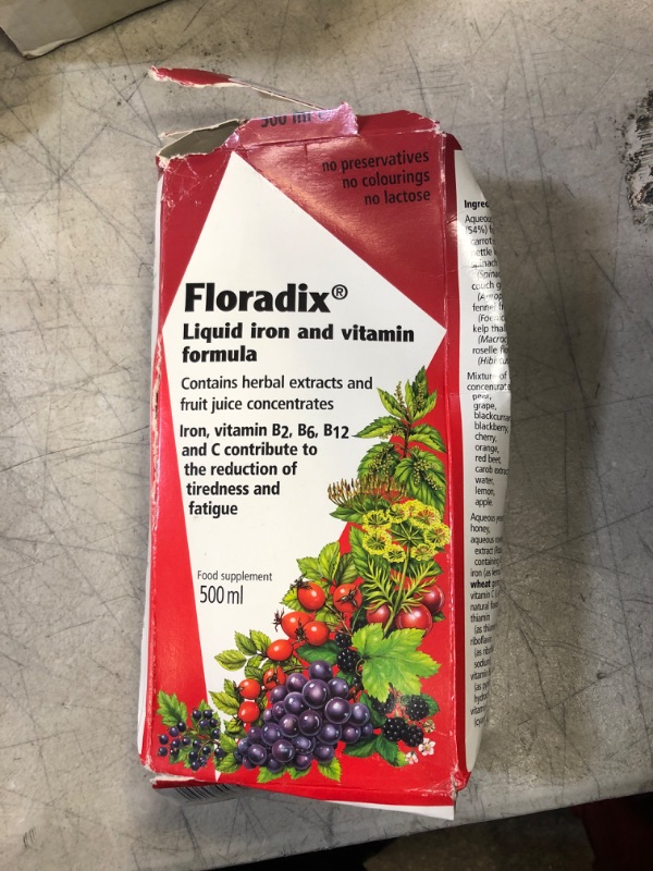 Photo 2 of Flora, Floradix Iron + Herbs, Natural Liquid Iron Supplement, 17 fl Ounce (500 ML)
EXP:11/2024