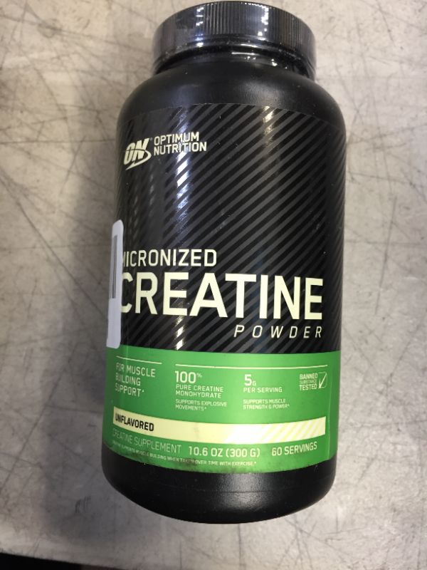 Photo 1 of Optimum Nutrition Micronized Creatine Monohydrate Powder, Unflavored, Keto Friendly, 60 Servings (Packaging May Vary) 60 Servings (Pack of 1) Powder
EXP 05/2024