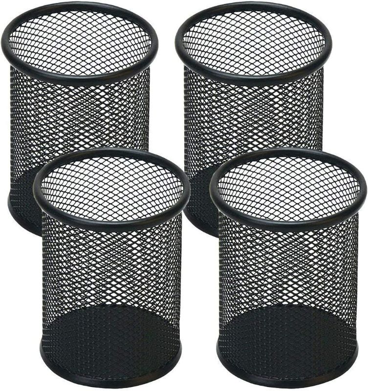 Photo 1 of SNOW COOLER Pen Holder Mesh Pencil Holder Metal Pencil Holder for Desk Office Pen Organizer Black, 4 Pack
