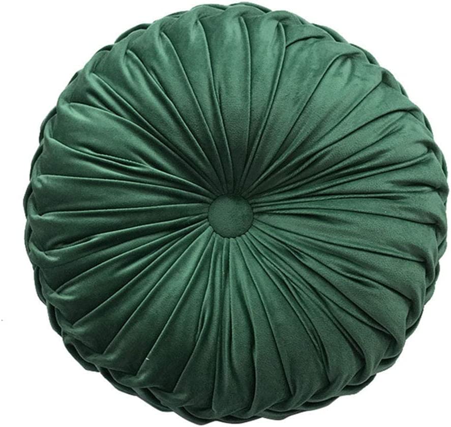 Photo 1 of  Teieas Round Throw Pillow Velvet Home Decoration Pleated Cushion for Couch Chair Bed Car Emerald Green