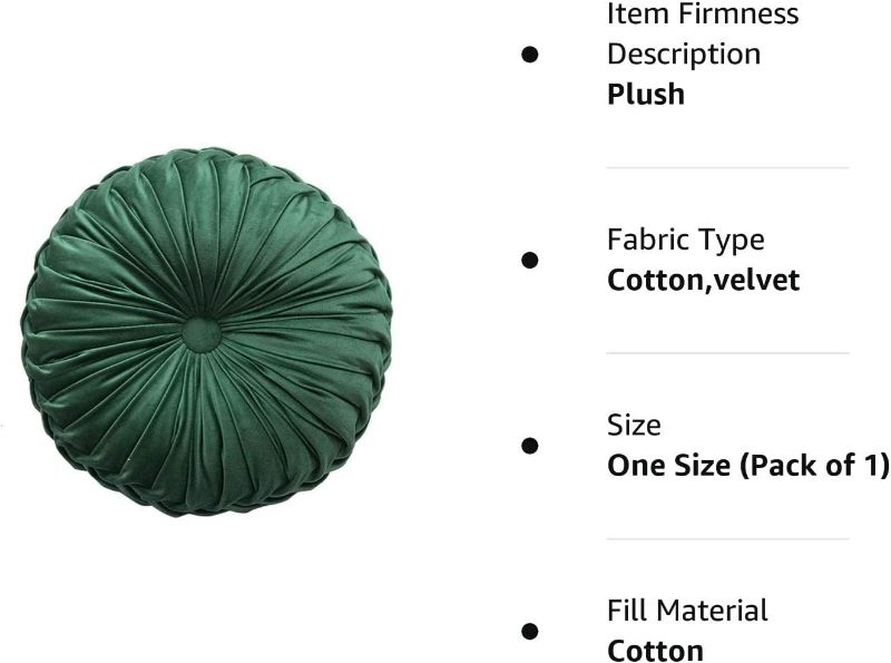 Photo 3 of  Teieas Round Throw Pillow Velvet Home Decoration Pleated Cushion for Couch Chair Bed Car Emerald Green