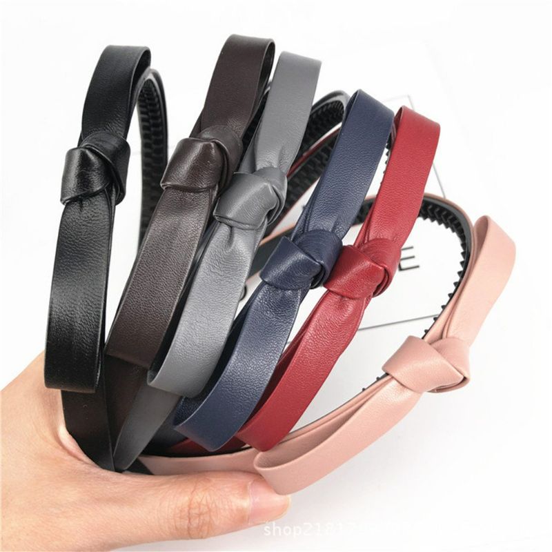 Photo 1 of ShungFun 6pcs Women Fashion Bowknot Leather Twist Headband Antislip Hair Loop Clasp Hair Bands Hair Hoop with Teeth for Hair Accessories (Red,Navy Blue,Nude,Multi-Color1.1cm))