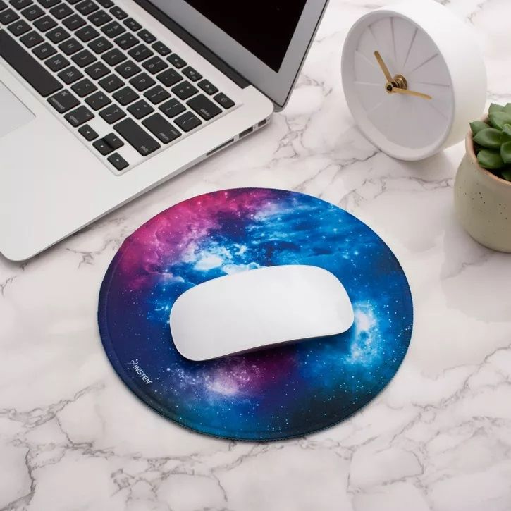 Photo 1 of Insten 2 Pack Round Mouse Pad Galaxy Space Nebula Design, Stitched Edges, Non Slip Rubber Base, Smooth Surface Mat, (7.9" x 7.9")

