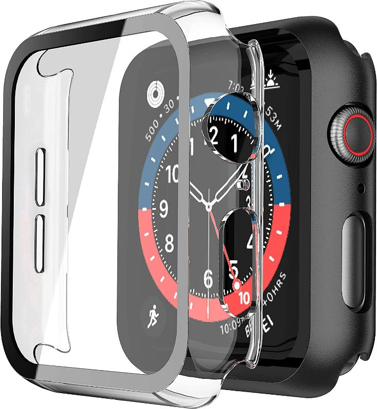 Photo 1 of Misxi 1 Pack PC Case with Tempered Glass Screen Protector Compatible with Apple Watch Series 6 SE Series 5 Series 4 40mm, Overall Shockproof Protective Cover for iWatch, 1 Black + 1 Transparent