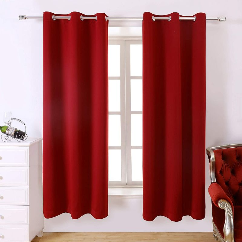 Photo 3 of LORDTEX Blackout Curtains for Bedroom -Thermal Insulated Curtains with Grommet Top Room Darkening Noise Reducing Window Drapes for Living Room, 2 Panels, RED, 42 x 63 inch