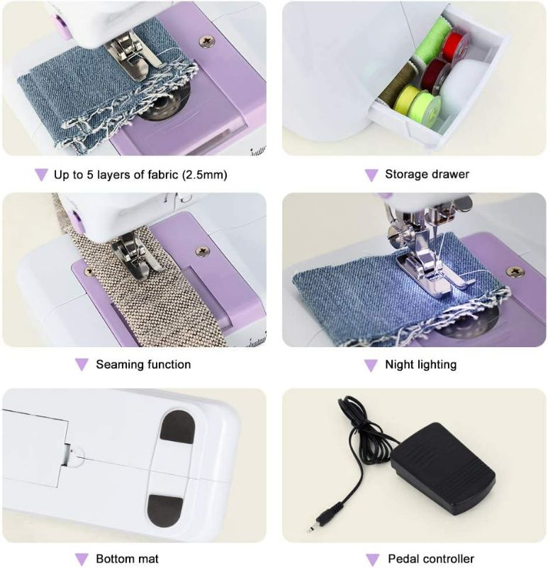 Photo 2 of Portable Sewing Machine Mini Electric Household Crafting Mending Sewing Machines Multi-Purpose 12 Built-in Stitches with Foot Pedal for Home Sewing, Beginners, Kids (Purple)
