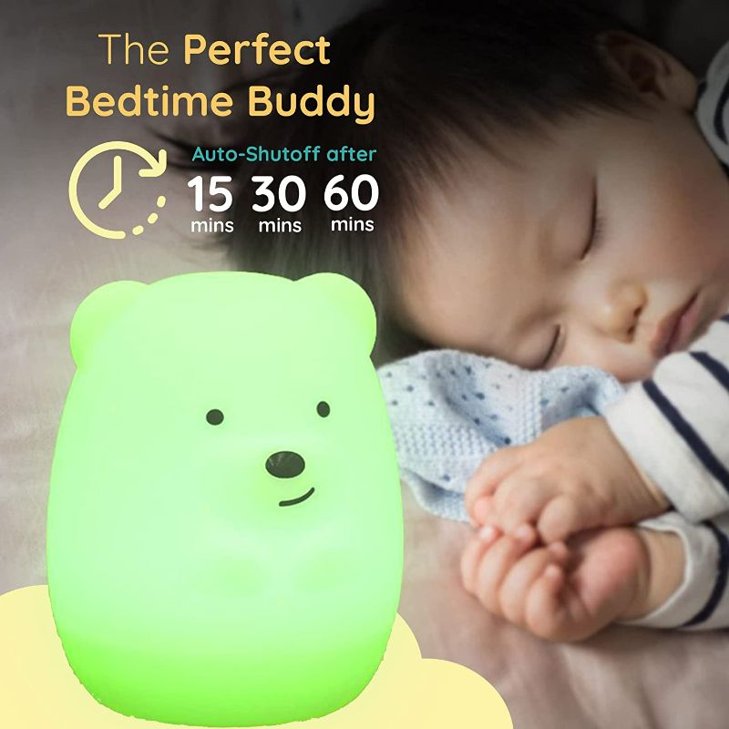 Photo 4 of Lumipets Silicone Night Light for Kids, Bear - 9 Soft Colors, Remote Sleep Timer - Rechargeable, Battery-Operated Night Light for Kids, Toddler, Baby, Girls, Boys - Bedroom, Nursery

