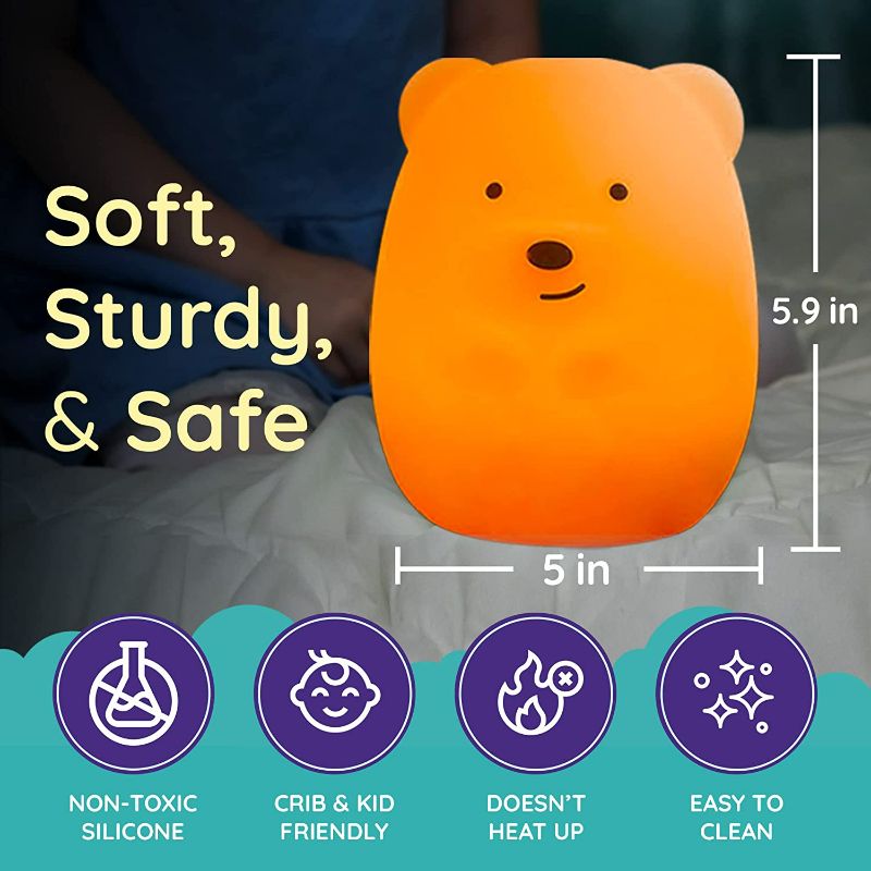 Photo 5 of Lumipets Silicone Night Light for Kids, Bear - 9 Soft Colors, Remote Sleep Timer - Rechargeable, Battery-Operated Night Light for Kids, Toddler, Baby, Girls, Boys - Bedroom, Nursery
