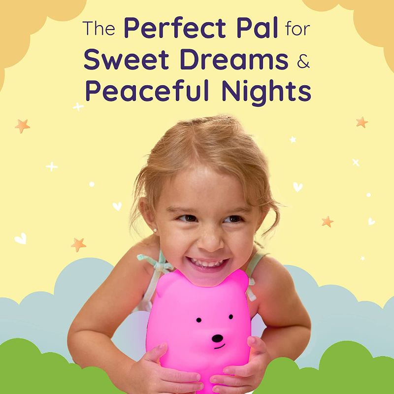 Photo 2 of Lumipets Silicone Night Light for Kids, Bear - 9 Soft Colors, Remote Sleep Timer - Rechargeable, Battery-Operated Night Light for Kids, Toddler, Baby, Girls, Boys - Bedroom, Nursery
