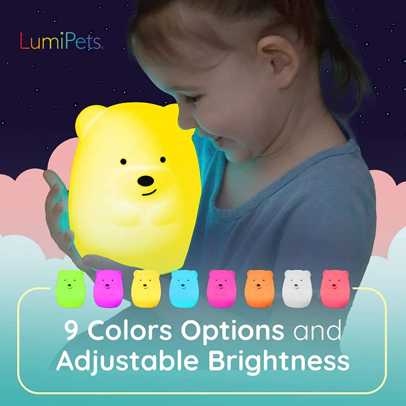 Photo 3 of Lumipets Silicone Night Light for Kids, Bear - 9 Soft Colors, Remote Sleep Timer - Rechargeable, Battery-Operated Night Light for Kids, Toddler, Baby, Girls, Boys - Bedroom, Nursery
