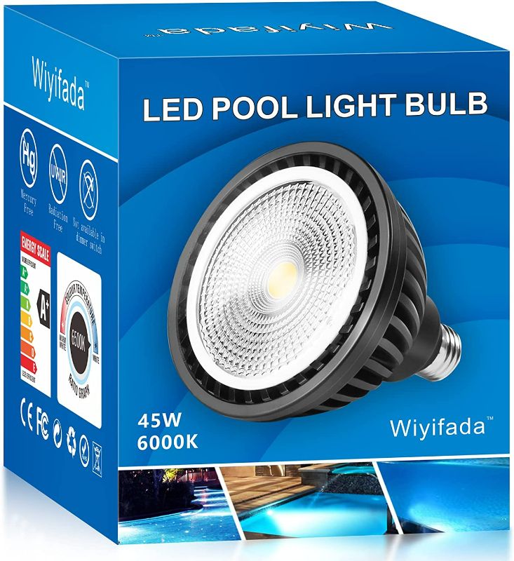 Photo 1 of Wiyifada LED Pool Light Bulb 45W 120V 6000K Daylight White LED Swimming Pool Light Bulb E26 Base Replaces Up to 200-600W Traditionnal Bulb - Non Dimmable
