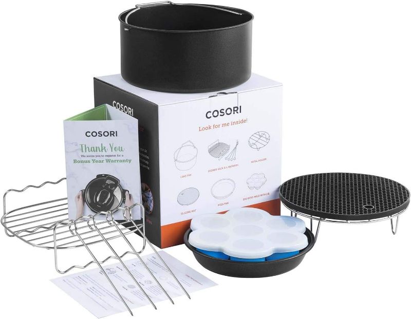 Photo 4 of COSORI Air Fryer Accessories, Set of 6 Fit for Most 3.7Qt and Larger Oven Cake & Pizza Pan, Metal Holder, Skewer Rack & Skewers, etc, BPA Free, Nonstick Coating, Dishwasher Safe, small
