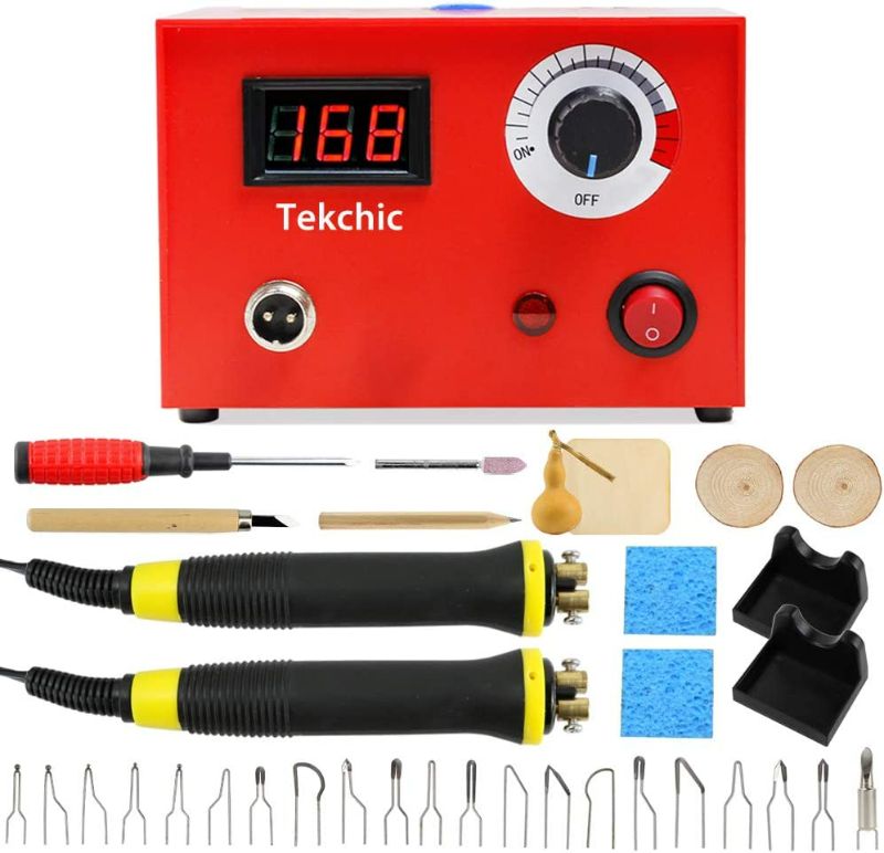 Photo 1 of Wood Burning Machine Kit 20 Tips, Dual Pen 110V 50W Pyrography Machine, Digital Temperature Adjustment and Electric Wood Burning Detailer for Wood/Leather/Gourd, Red
