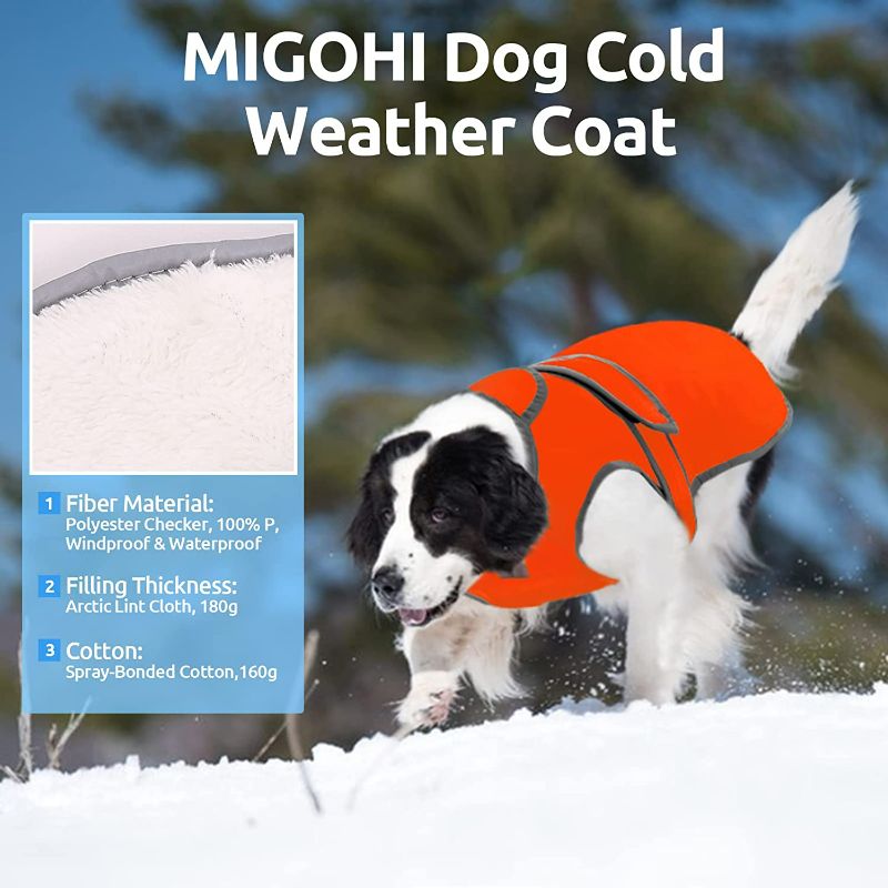 Photo 2 of MIGOHI Reflective Waterproof Windproof Dog Coat Cold Weather Warm Dog Jacket Reversible Stormguard Winter Dog Vest for Small Medium Large Dogs?Orange, L?
