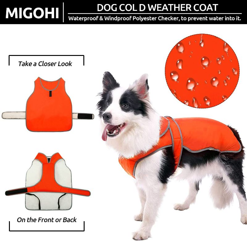 Photo 4 of MIGOHI Reflective Waterproof Windproof Dog Coat Cold Weather Warm Dog Jacket Reversible Stormguard Winter Dog Vest for Small Medium Large Dogs?Orange, L?
