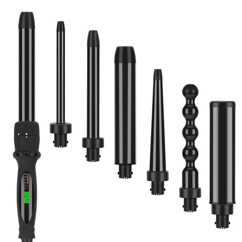 Photo 1 of PARWIN PRO BEAUTY 7 in 1 Curling Iron Wand Set,Dual Voltage Curling Wand with 7 Interchangeable Diamond Ceramic Hair Curler Wands with LCD Temperature Control Auto Shut Off Black
