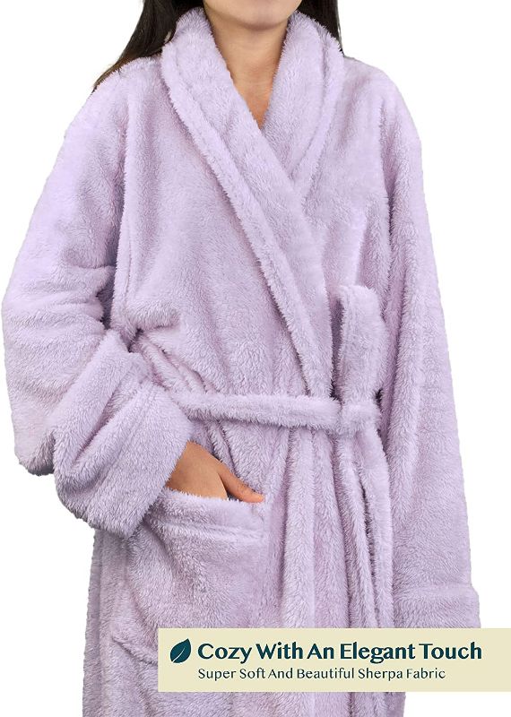 Photo 3 of PAVILIA Premium Womens Plush Soft Robe Fluffy, Warm, Fleece Sherpa Shaggy Bathrobe
light purple 