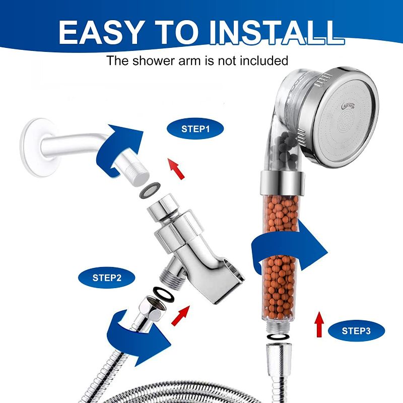 Photo 7 of Luxsego Filtered Shower Head, High Pressure Water Saving Showerhead with Filter Beads, 3 Settings Shower Heads with Handheld Spray, Ecowater Spa Showerheads with Hose and Bracket for Dry Hair & Skin
