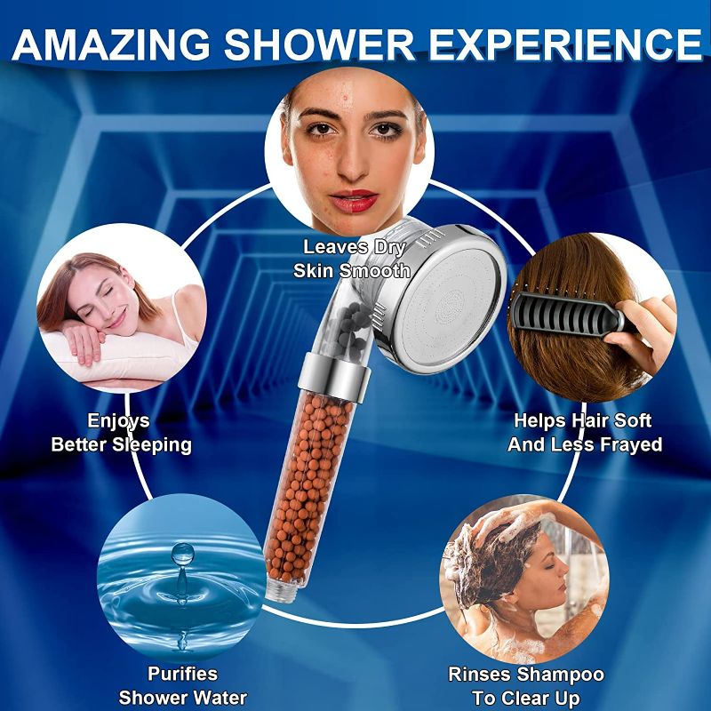 Photo 4 of Luxsego Filtered Shower Head, High Pressure Water Saving Showerhead with Filter Beads, 3 Settings Shower Heads with Handheld Spray, Ecowater Spa Showerheads with Hose and Bracket for Dry Hair & Skin

