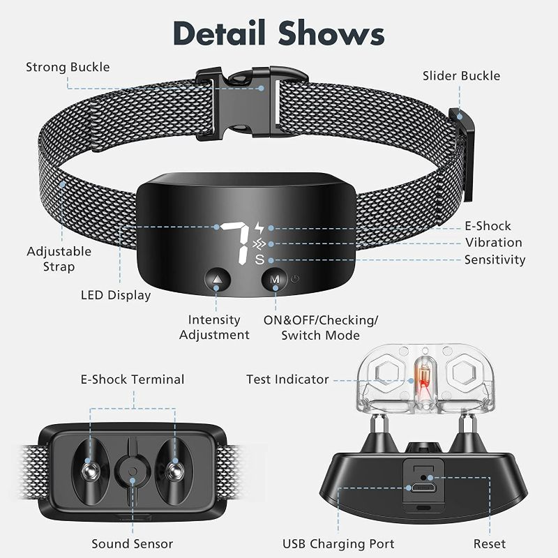 Photo 3 of NBJU Bark Collar for Dogs,Rechargeable Anti Barking Training Collar with 7 Adjustable Sensitivity and Intensity Beep Vibration for Small Medium Large Dogs (Black)
