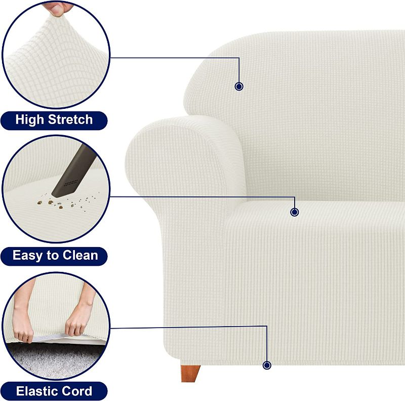Photo 3 of subrtex Stretch Sofa Cover Set 1 Piece Sofa Slipvover with A Gift Cushion Cover for 3 Cushion Couch(Off-White,Sofa)
