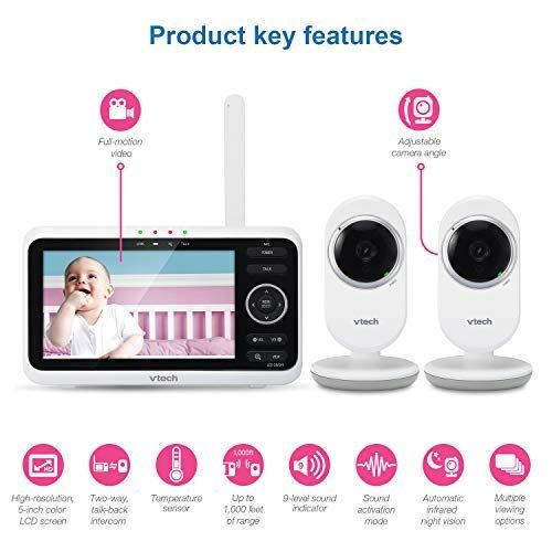 Photo 2 of VTech VM350-2 5" Video Baby Monitor with 5" Screen, Long Range, Invision Infrared Night Vision, 2 Cameras, Multiple Viewing Options, Two Way Talk, Auto On Screen
