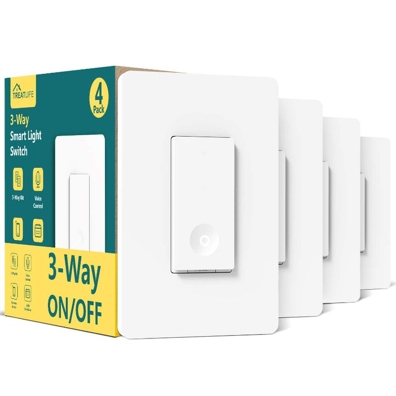 Photo 1 of TREATLIFE 3 Way Smart Switch 4 Pack, 2.4GHz WiFi Light Switch 3 Way Switch Works with Alexa and Google Home, Needs Neutral Wire, No Hub Required
