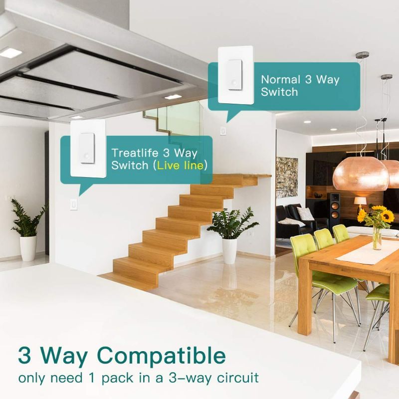 Photo 3 of TREATLIFE 3 Way Smart Switch 4 Pack, 2.4GHz WiFi Light Switch 3 Way Switch Works with Alexa and Google Home, Needs Neutral Wire, No Hub Required
