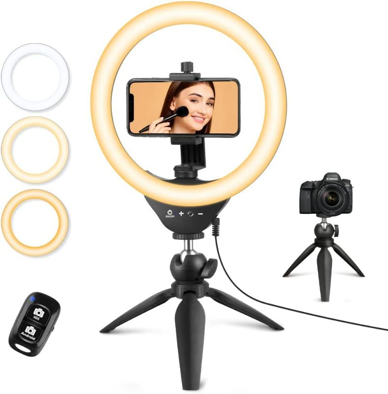 Photo 1 of Eicaus Desktop 10'' Selfie Ring Light with Tripod Stand and Cell Phone Holder, Dimmable LED Circle for Computer/Zoom Call/Live Streaming/Makeup/YouTube/TIK Tok, Compatible Most Phones (TBC001)
