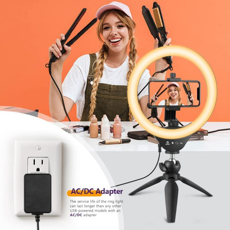 Photo 3 of Eicaus Desktop 10'' Selfie Ring Light with Tripod Stand and Cell Phone Holder, Dimmable LED Circle for Computer/Zoom Call/Live Streaming/Makeup/YouTube/TIK Tok, Compatible Most Phones (TBC001)
