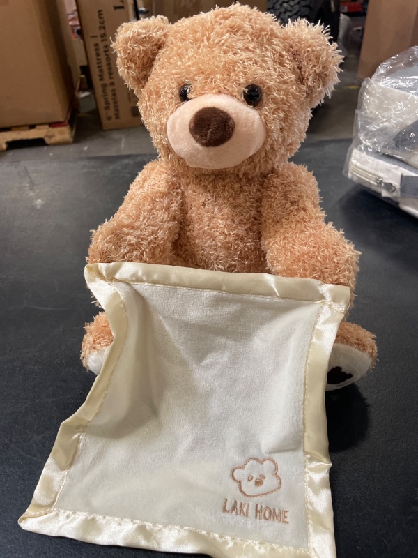 Photo 4 of Peek-A-Boo Teddy Bear Animated Stuffed Animal Plush, 11.8" , Brown, Interactive Plush Baby Toy, Musical Teddy Bears Stuffed Animal Toys, Talking Teddy Bear with Blanket for Baby Birthday Gift
