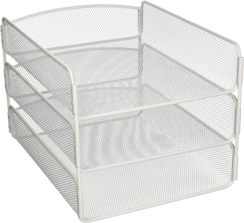 Photo 1 of Safco Products Onyx Mesh 3 Tray Desktop Organizer 3271WH, White Powder Coat Finish, Durable Steel Mesh Construction, 9.25"" w x 11.75"" d x 8"" h
