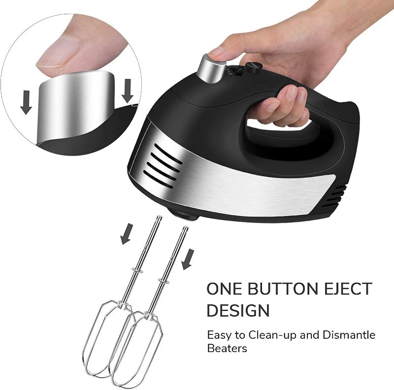 Photo 3 of Hand Mixer Electric, Cusinaid 5-Speed Hand Mixer with Turbo Handheld Kitchen Mixer Includes Beaters, Dough Hooks and Storage Case (Black)
